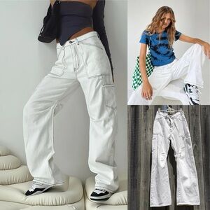 PRINCESS POLLY LIONESS “MIAMI VICE” WHITE CARGO WIDE LEG PANTS SMALL $80